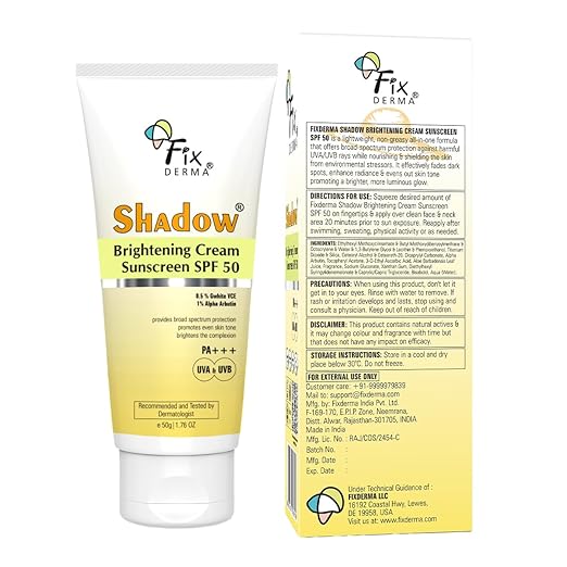 Fixderma Shadow Brightening Cream Sunscreen SPF50 PA+++ UVA/UVB - 50 gm