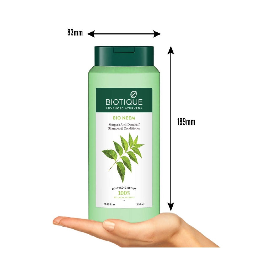 Biotique Fresh Neem Anti Dandruff Shampoo and Conditioner | Controls Dandruff | Eliminates Dryness, Flaking, and Itching | 340 ml