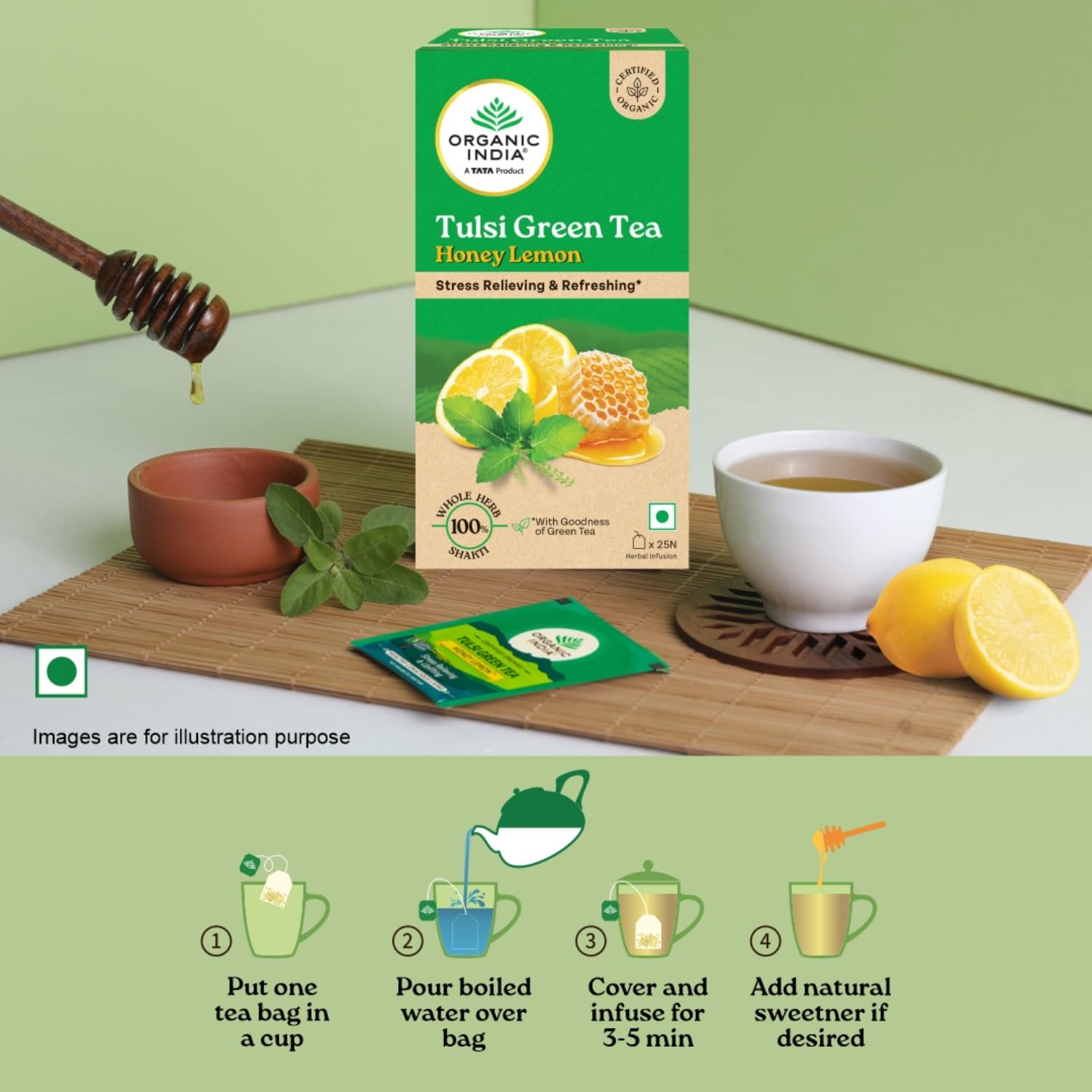 Organic India Tulsi Green Tea Honey Lemon 25 Tea bags