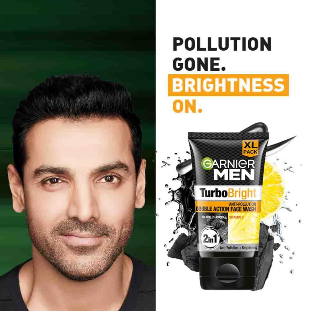 Garnier Men Turbo Bright Anti-Pollution Double Action Face Wash - 150 gm