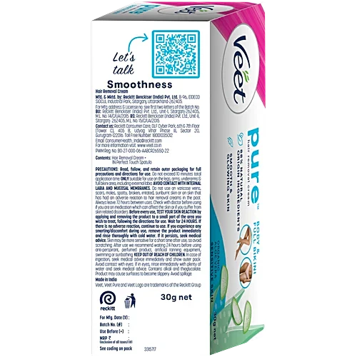 Veet Pure Aloe Vera Hair Removal Cream For Sensitive Skin, 30 g