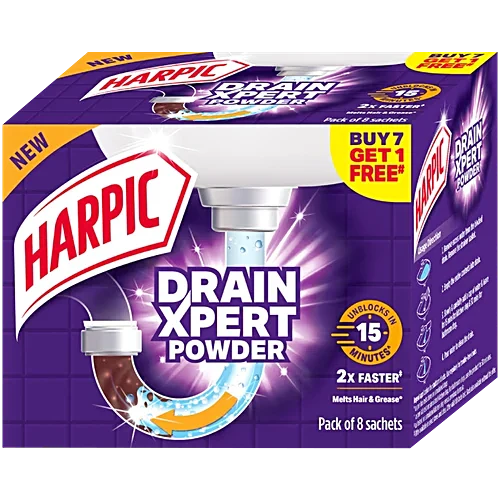 Harpic Drain Xpert Cleaning Powder, 360 g (8 x 45 g)