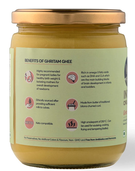 Indic Organics Forest Grazing Malnad Gidda Desi Cow's A2 Ghee | Pure Desi Cow Ghee | Cultured Premium Ghee - 250 ml - Pack of 1