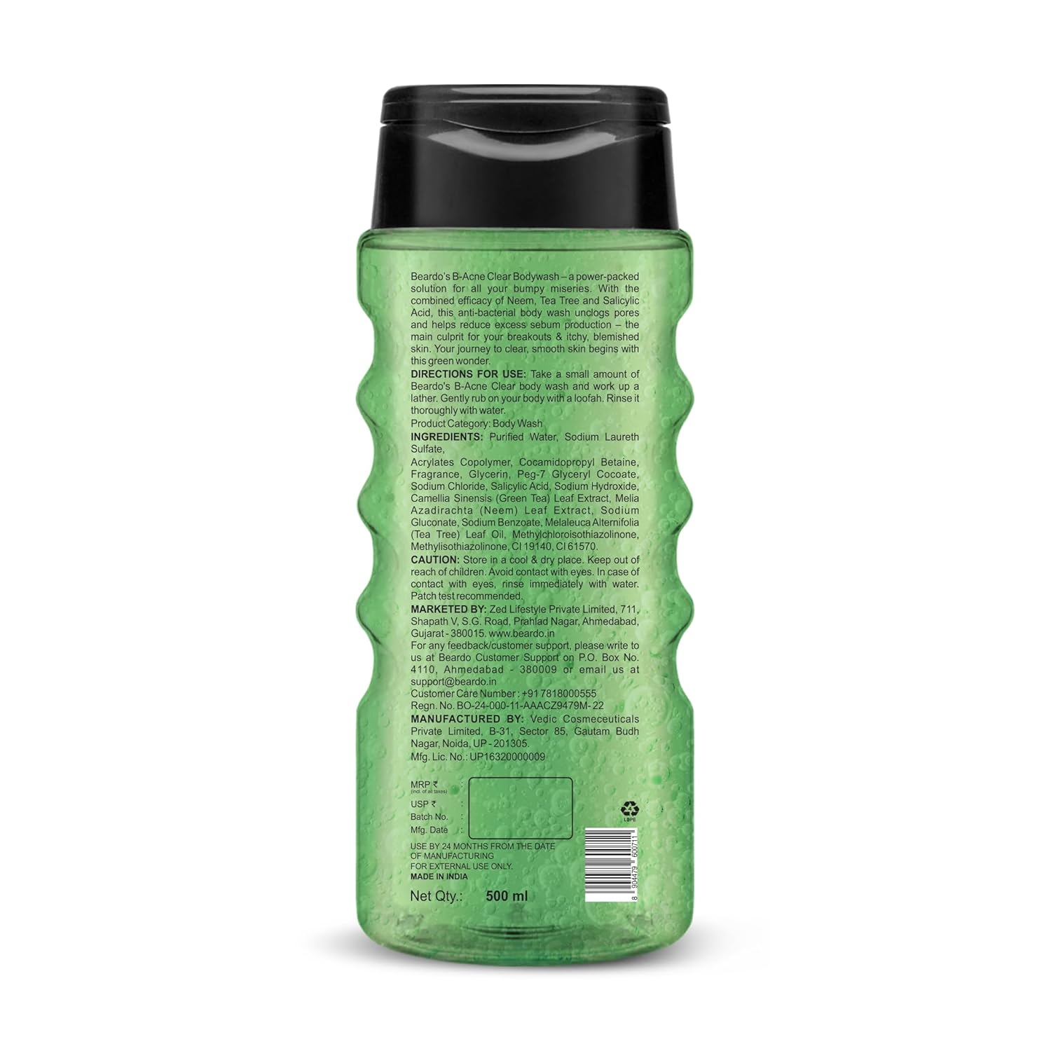 Beardo Body Acne Clear Body Wash for Men 500 ml