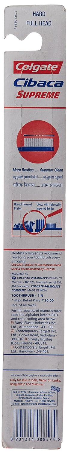 Colgate Toothbrush Cibaca Supreme Full Head Hard Bristles - Adult, 3 Pieces | Multicolour