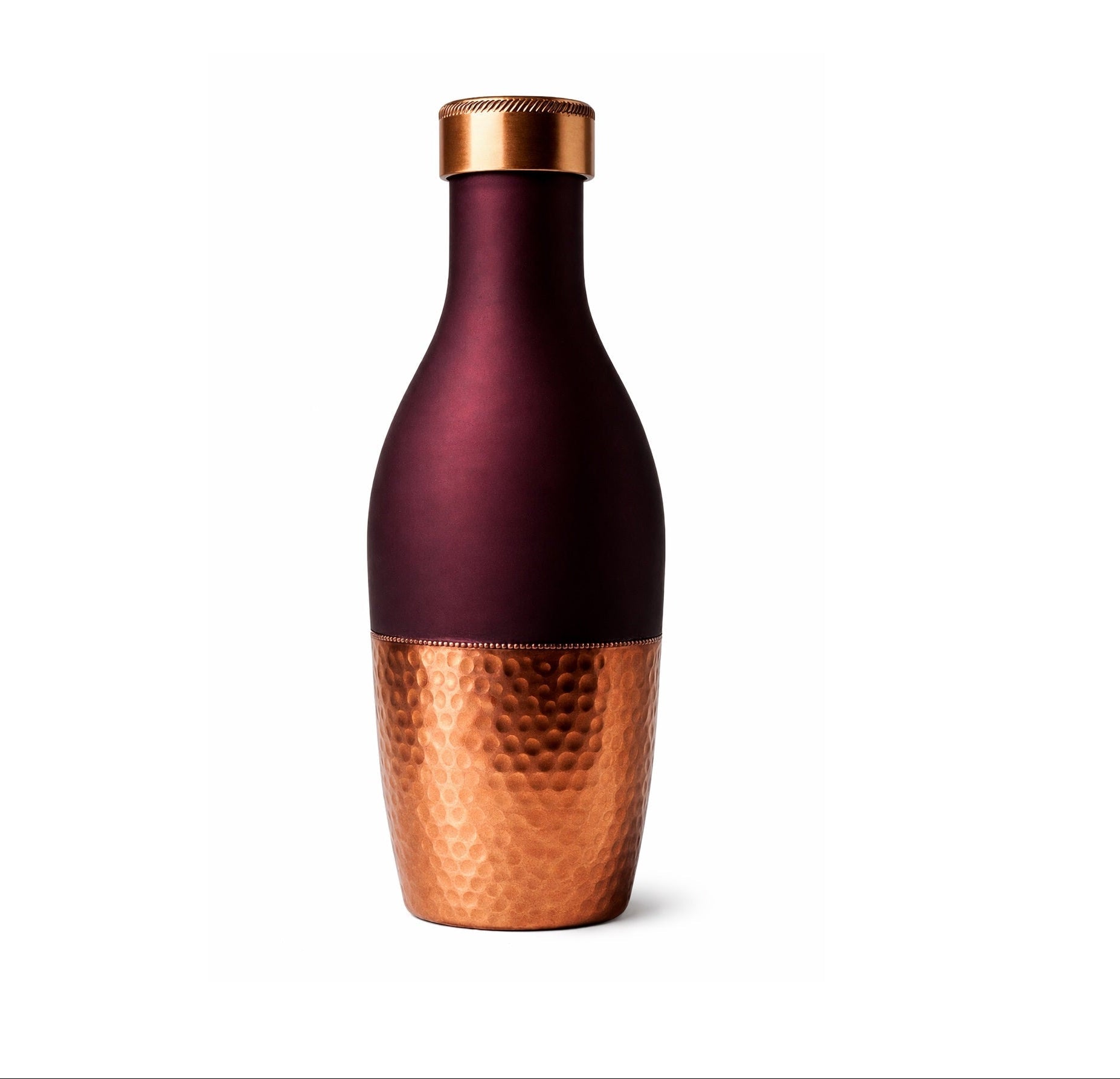 Premium Matte Finish Copper Water Bottle with Hammered Base – 100% Pure Copper Ayurvedic Drinking Bottle