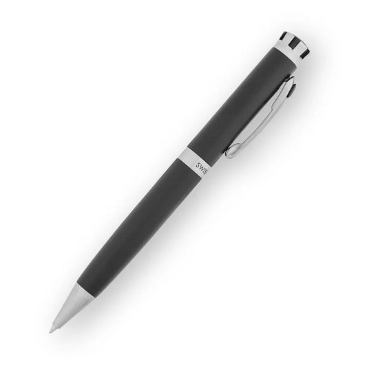 SWISSBRAND Eternia 2511 Matte black Ballpoint Pen with black gem embedded in the chrome trim
