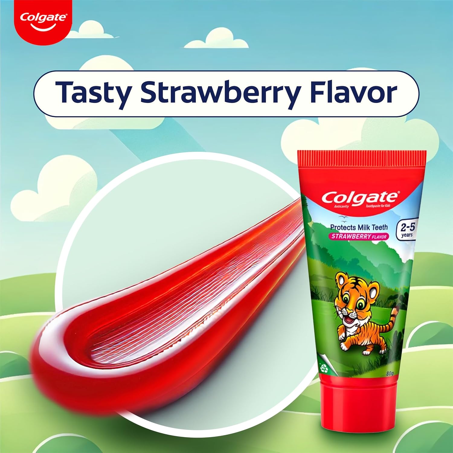 Colgate Kids Tiger Toothpaste for 2-5 Years - 80gm (Strawberry Flavour)