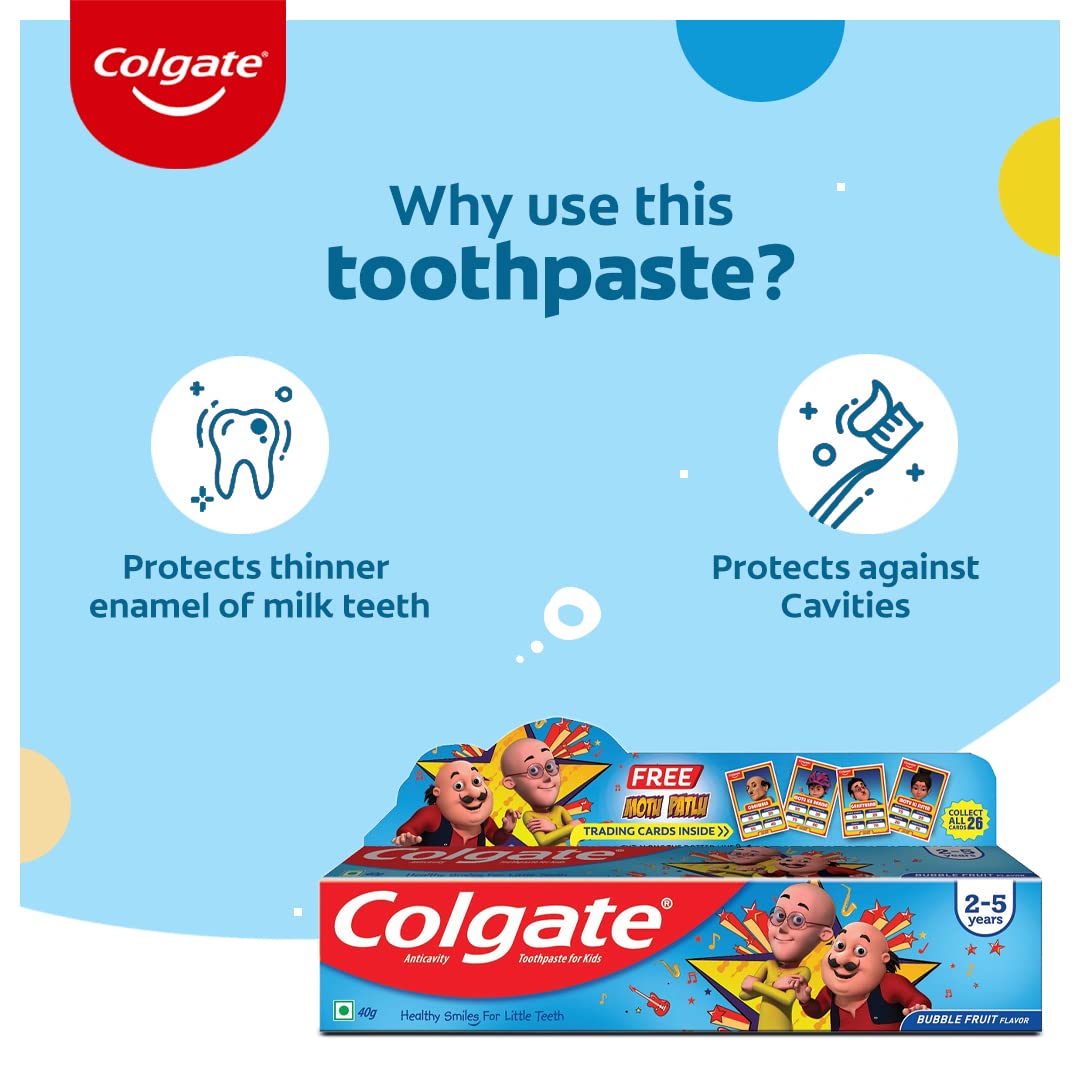 Colgate Kids Toothpaste For 2-5 Years, Motu Patlu, Bubble Fruit Flavour - 40gm