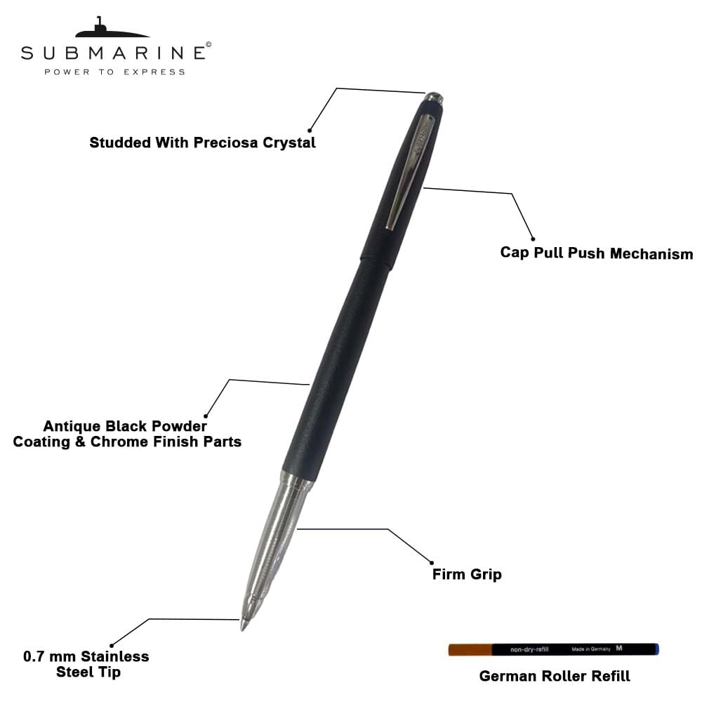 Submarine 1003 Pen Studded With Preciosa Crystal - Ball Pen & Roller Pen Combo