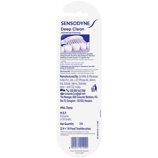 Sensodyne Deep Clean Toothbrush | Extra Soft Bristles Tooth Brush | Effective Cleaning, Gentle on Teeth, Toothbrush Set Pack of 3 (Buy 2 Get 1 Free)