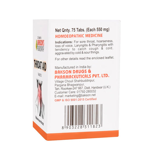 Bakson's Homeopathy Throat Aid Tablets - 75 tabs - Pack of 1