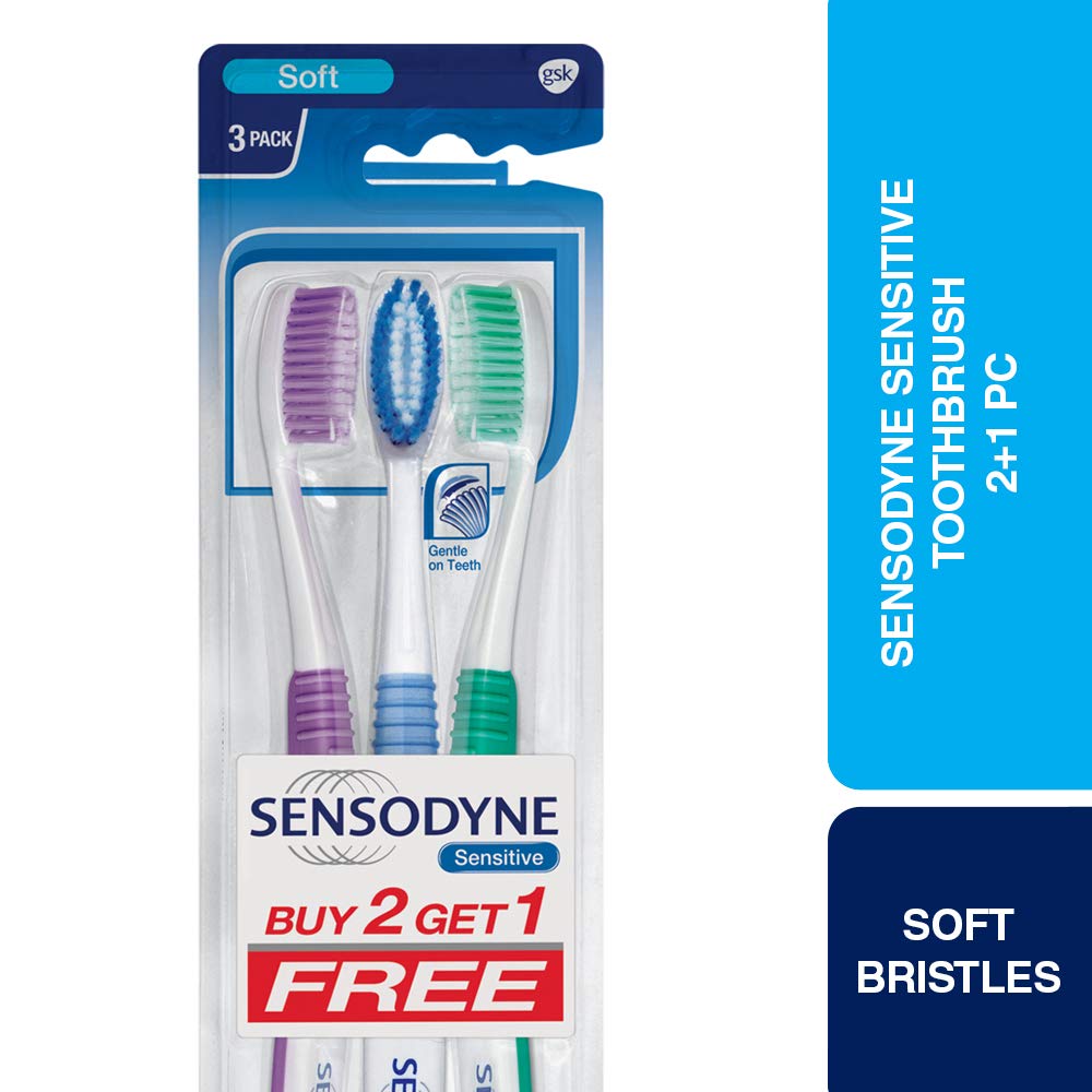 Sensodyne Sensitive Toothbrush for adults,Manual,Multicolor (2+1 Pack)