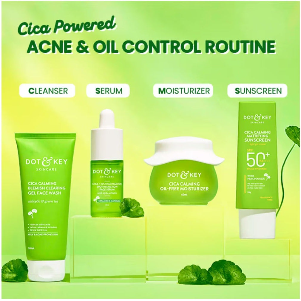 Dot & Key Cica + Niacinamide C + E CSMS (Cleanser, Serum, Moisturizer, Sunscreen) Routine for Oily & Acne Prone Skin - combo