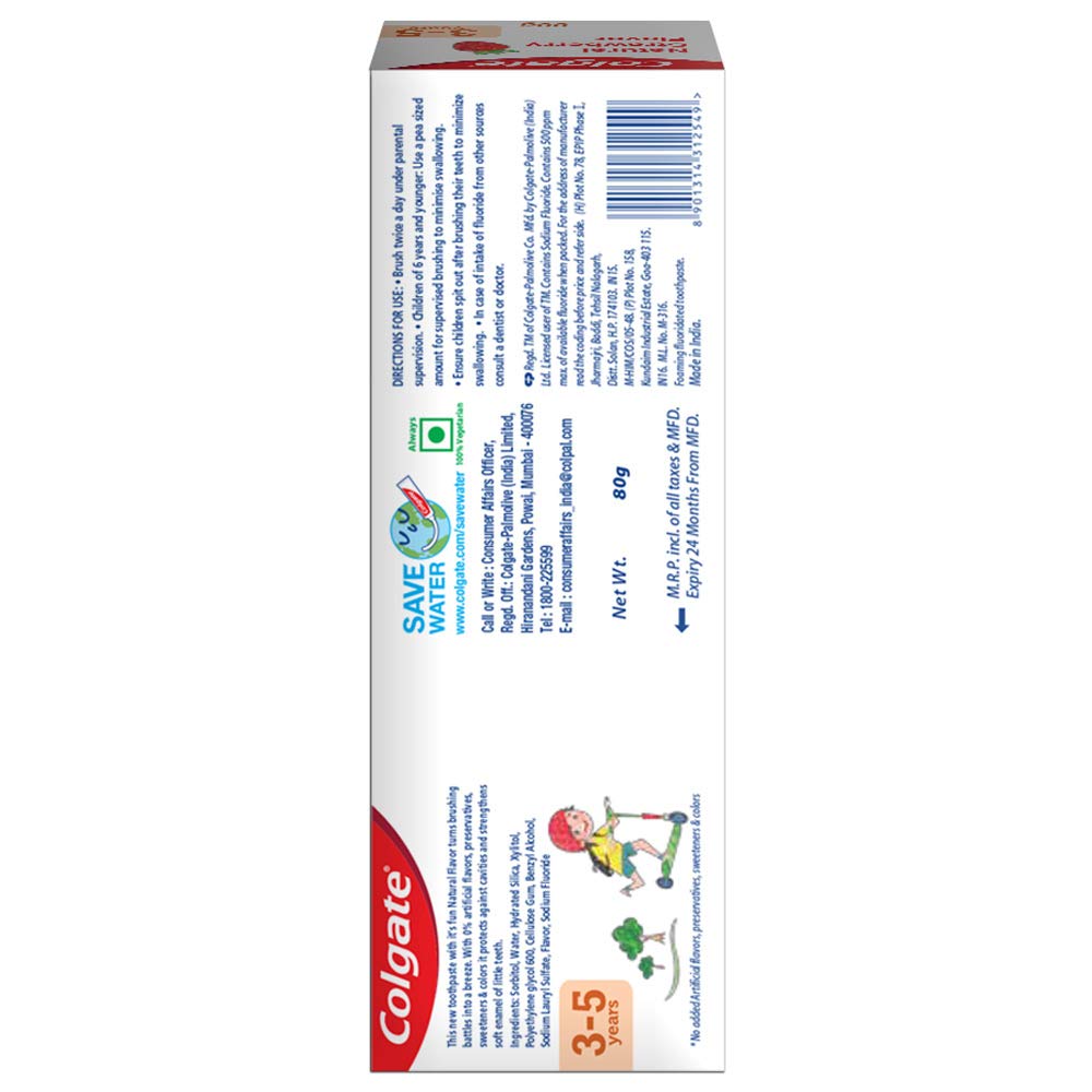 Colgate Toothpaste For Kids (3-5 Years), Natural Strawberry Flavor, Cavity Protection Tooth Paste - 80gm