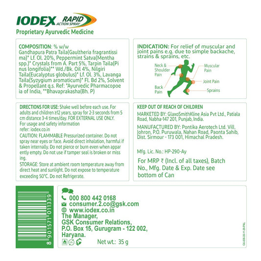 Iodex Rapid Action Pain Relief Spray 60, g