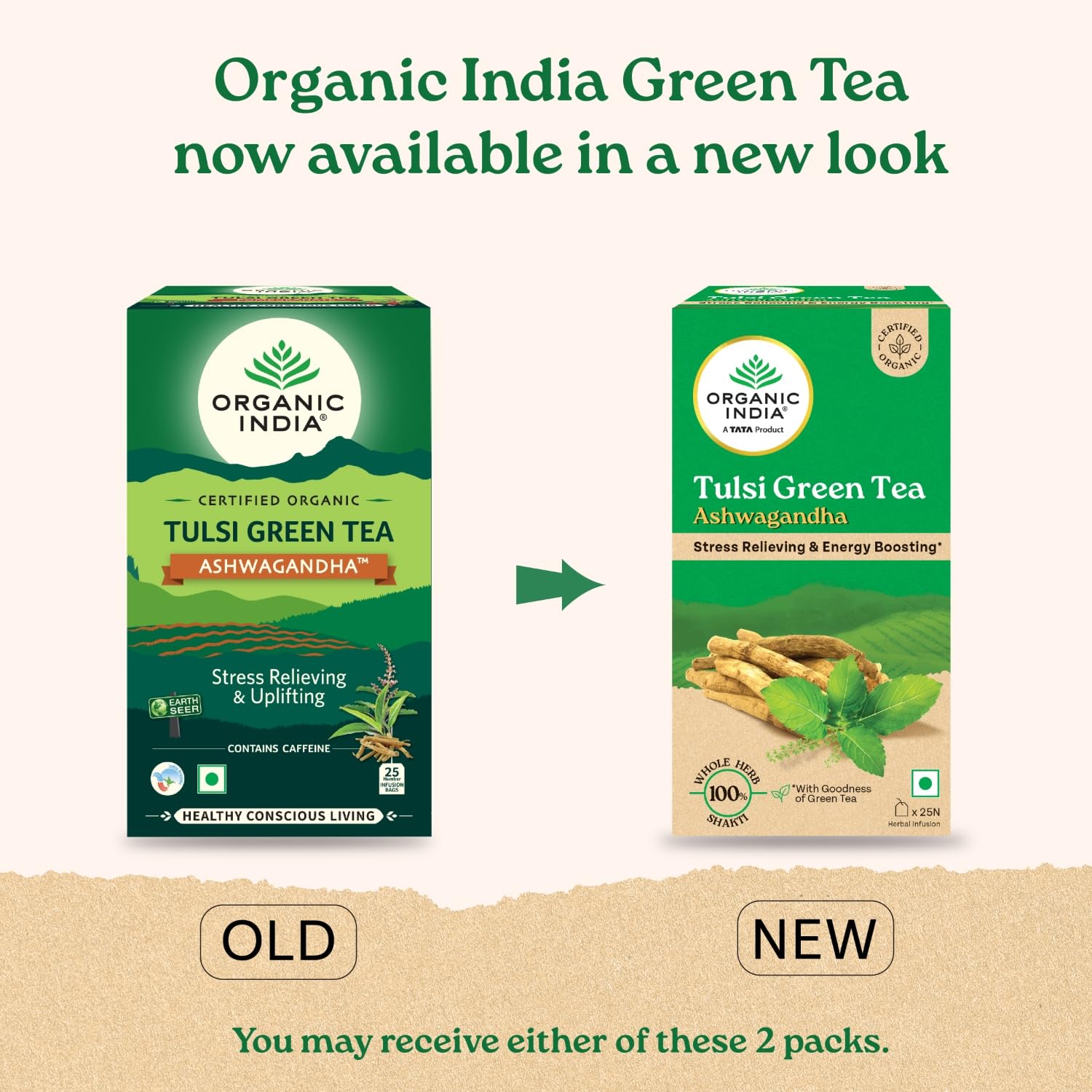 Organic India Tulsi Green Tea Ashwagandha - 25 Tea Bag (Pack of 1)