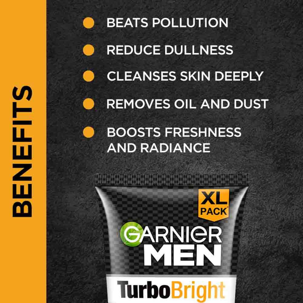 Garnier Men Turbo Bright Anti-Pollution Double Action Face Wash - 150 gm