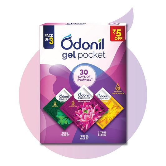 Odonil Gel Pocket Mix - 30g (Assorted pack of 3 new fragrances) | Air Freshener for Bathroom, Toilet, Home & Office