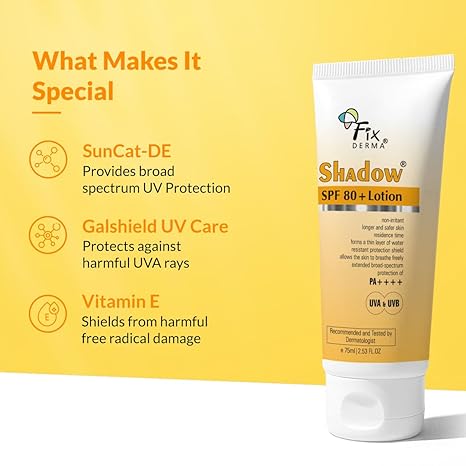 Fixderma Shadow SPF 80+ Sunscreen Lotion - 75 ml