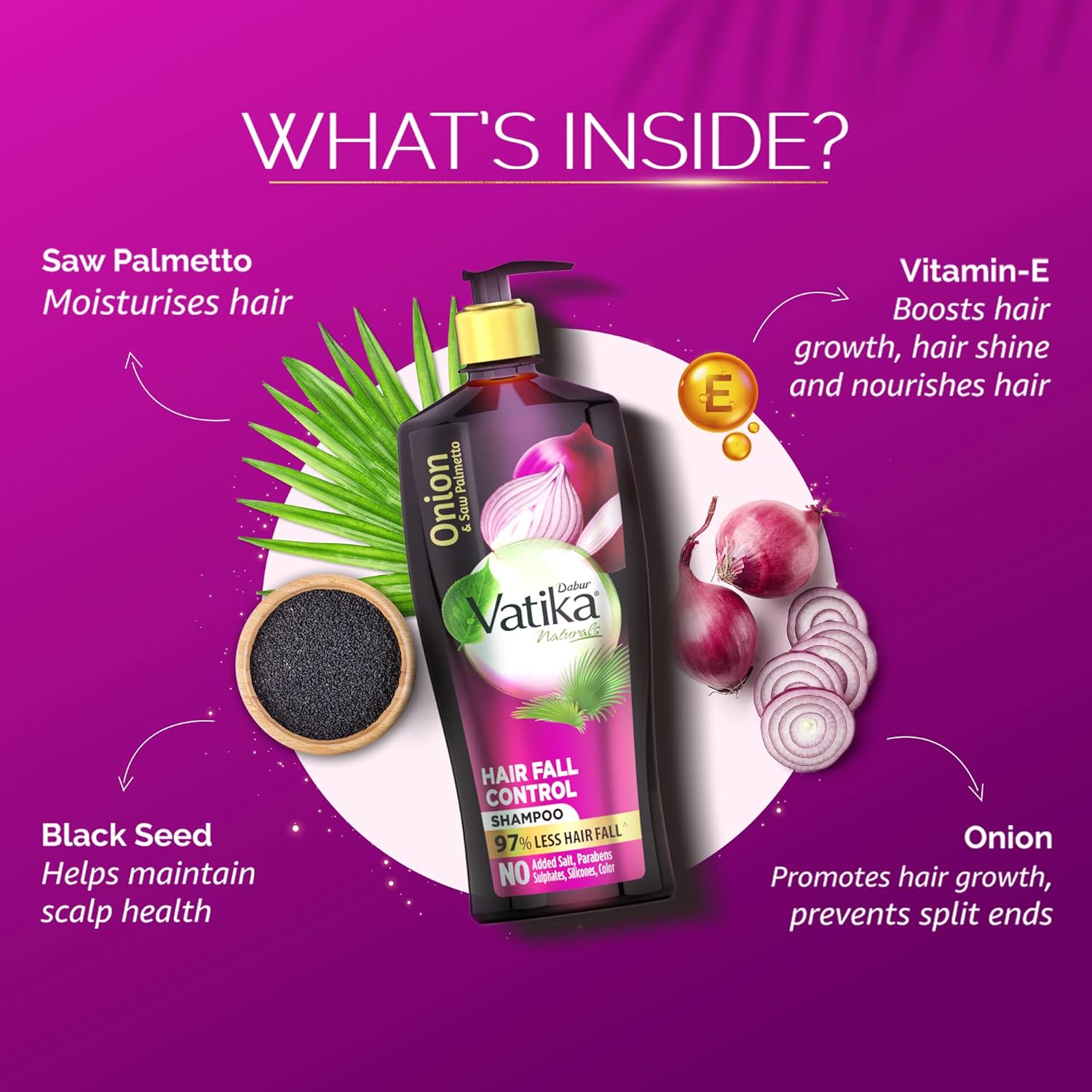 Dabur Vatika Naturals Onion & Saw Palmetto Hair Fall Control Shampoo - 640 ml