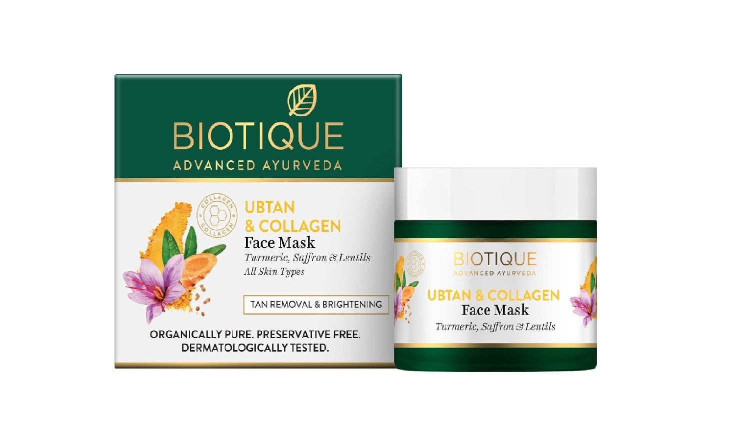 Biotique Ubtan & Collagen Skin Brightening Face Pack Mask for Fairer, Brighter & Tan Free Skin |Dark Spot & Blemish Reduction|For Men & Women -50g