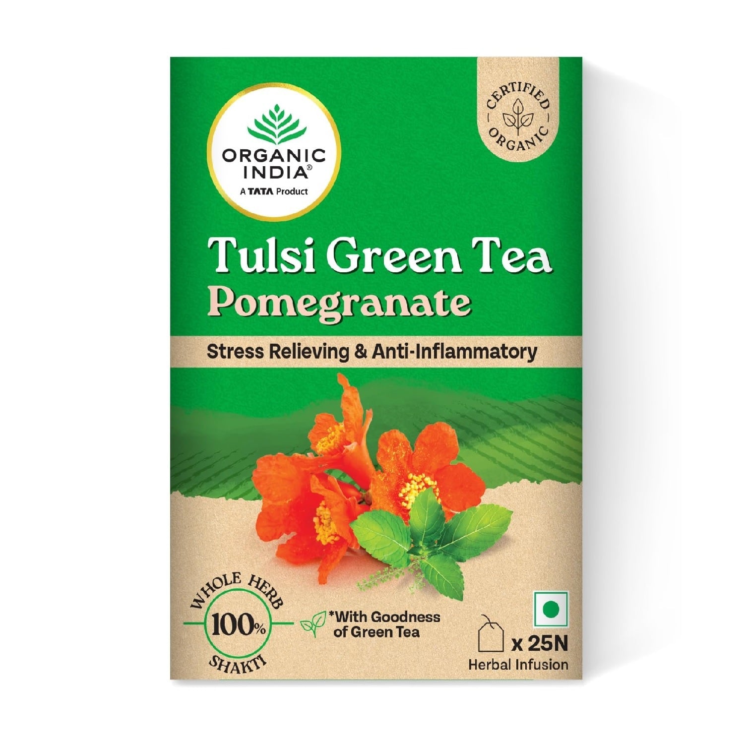 Organic India Tulsi Green Tea Pomegranate - 25 Tea Bags