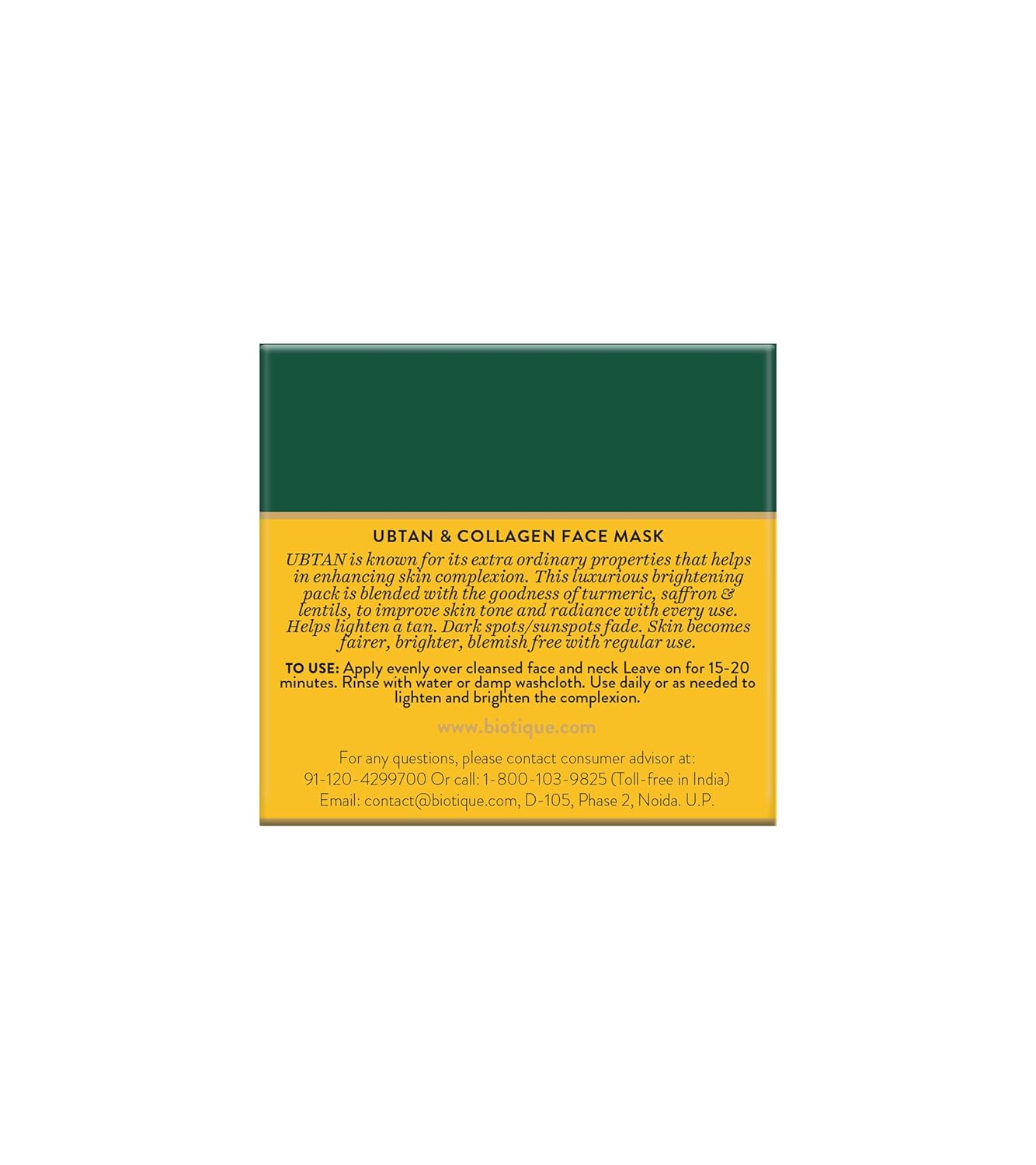 Biotique Ubtan & Collagen Skin Brightening Face Pack Mask for Fairer, Brighter & Tan Free Skin |Dark Spot & Blemish Reduction|For Men & Women -50g