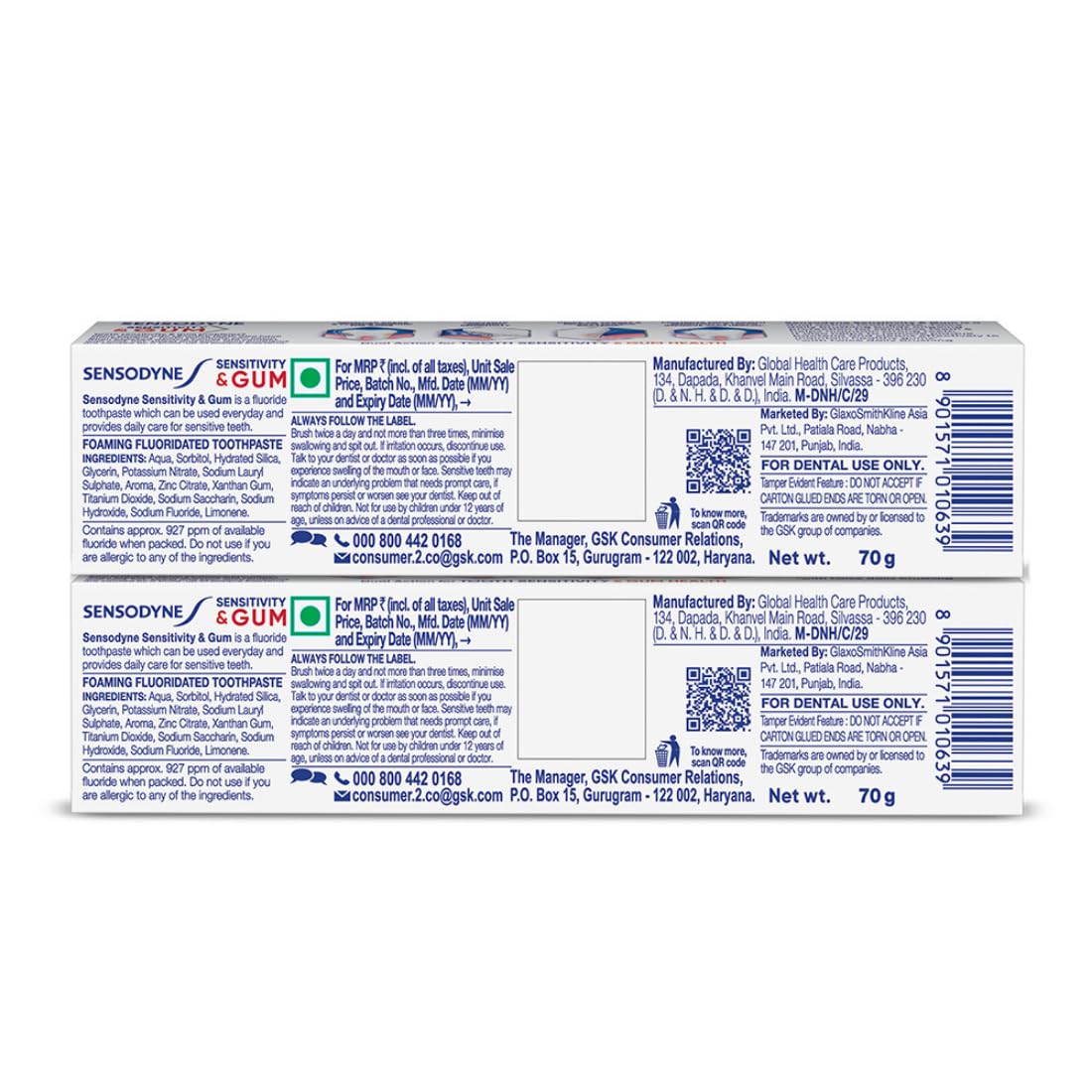 Sensodyne Toothpaste Sensitivity and Gum| Daily Sensitivity and Gum Protection Tooth Paste Combo Pack 140gm (70gm x 2) | Dentist Recommended