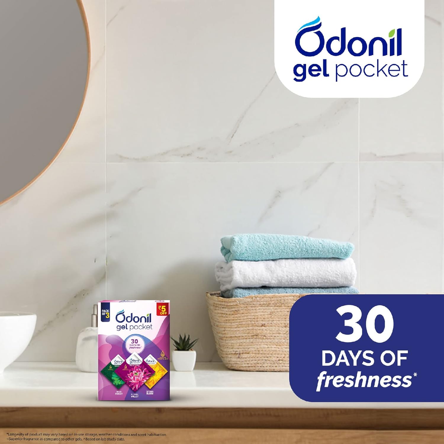 Odonil Gel Pocket Mix - 30g (Assorted pack of 3 new fragrances) | Air Freshener for Bathroom, Toilet, Home & Office