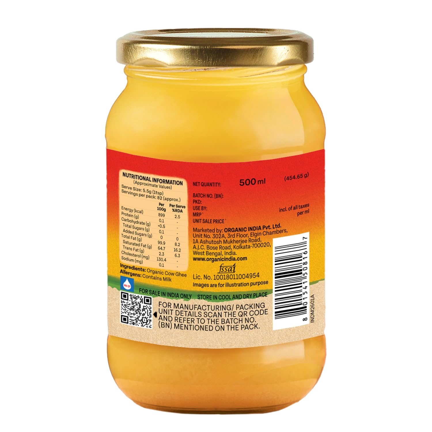 Organic India Pure Cow Ghee, 500ml