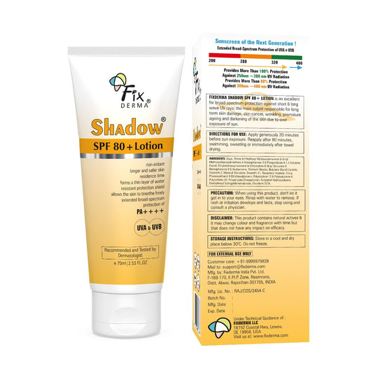Fixderma Shadow SPF 80+ Sunscreen Lotion - 75 ml