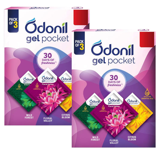 Odonil Gel Pocket Mix - 60g (10g x 6) | Air Freshener for Bathroom, Toilet, Home & Office
