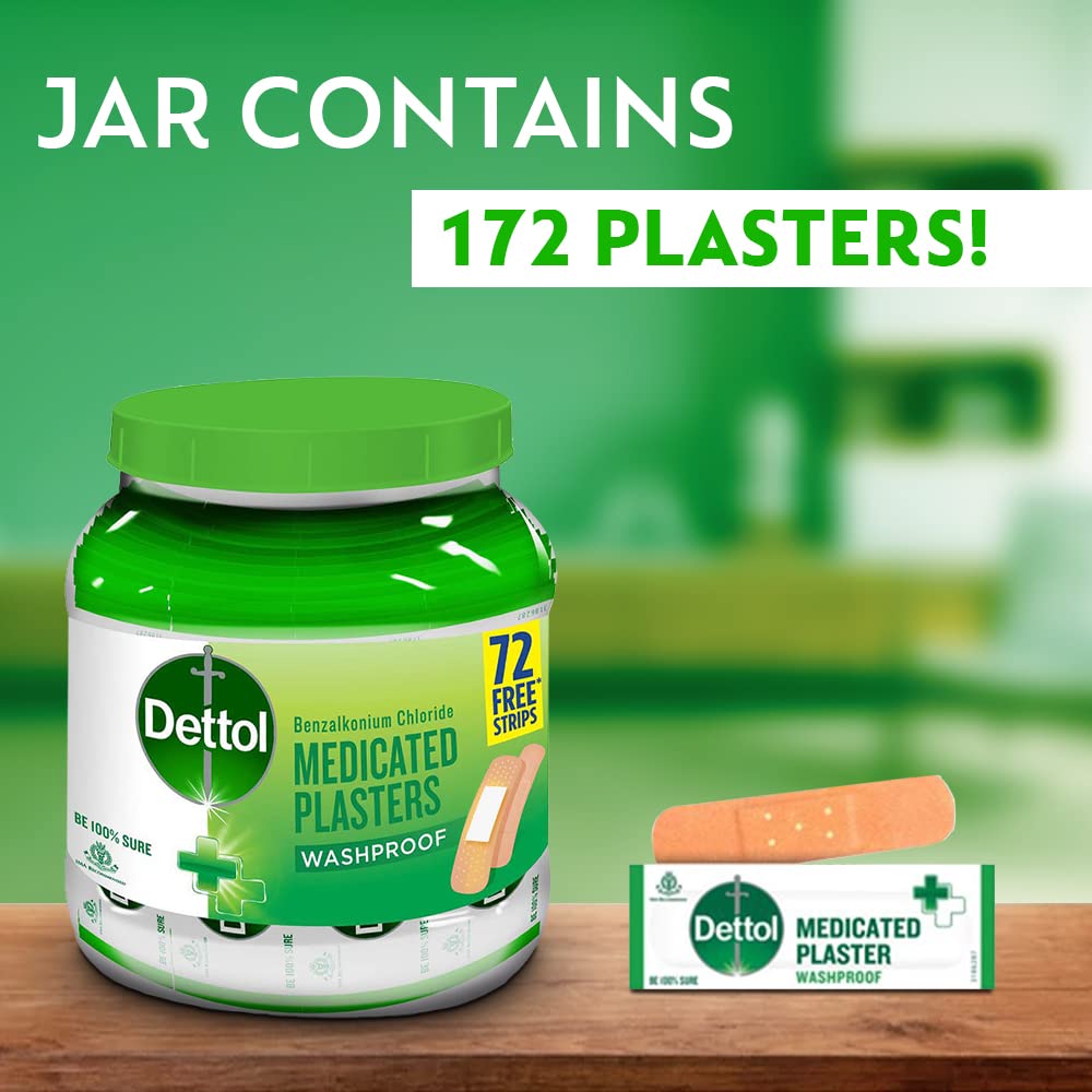 Dettol Medicated Plaster for Antiseptic and First Aid, Waterproof (Jar of 172 plasters)