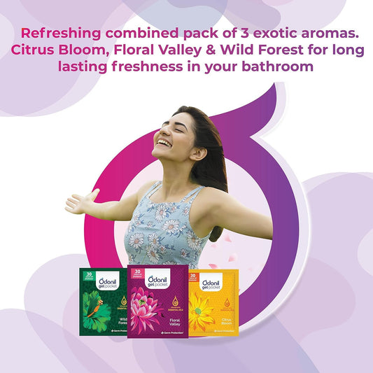 Odonil Gel Pocket Mix - 60g (10g x 6) | Air Freshener for Bathroom, Toilet, Home & Office