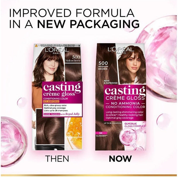 LOreal Paris Casting Creme Gloss Conditioning Hair Color - Medium Brown 500 - 87.5 gm + 72ml