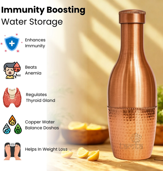 Premium Handcrafted Hammered Copper Water Bottle with Leakproof Cap – 100% Pure Copper