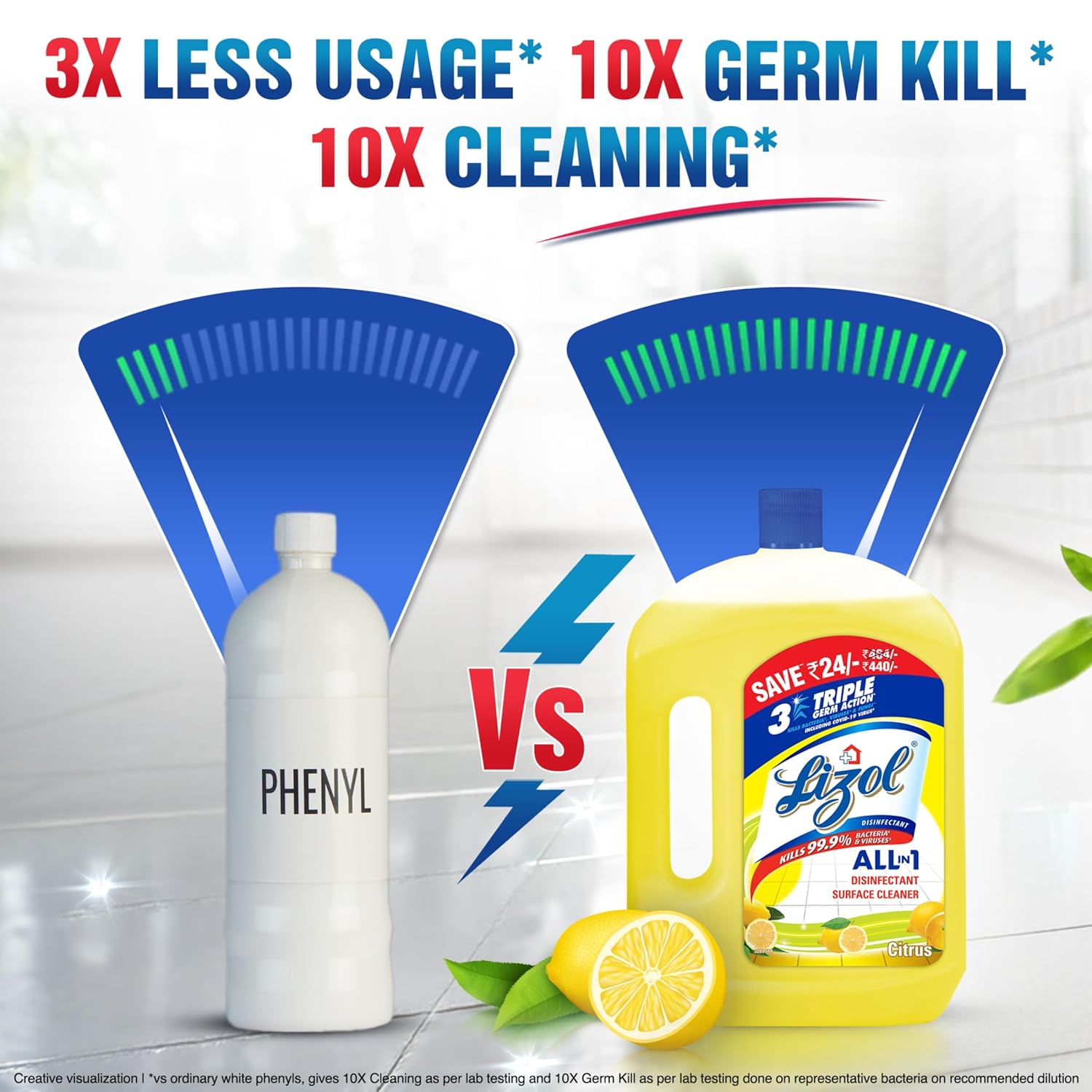 Lizol Disinfectant Surface & Floor Cleaner Liquid, Citrus - 2 Litre