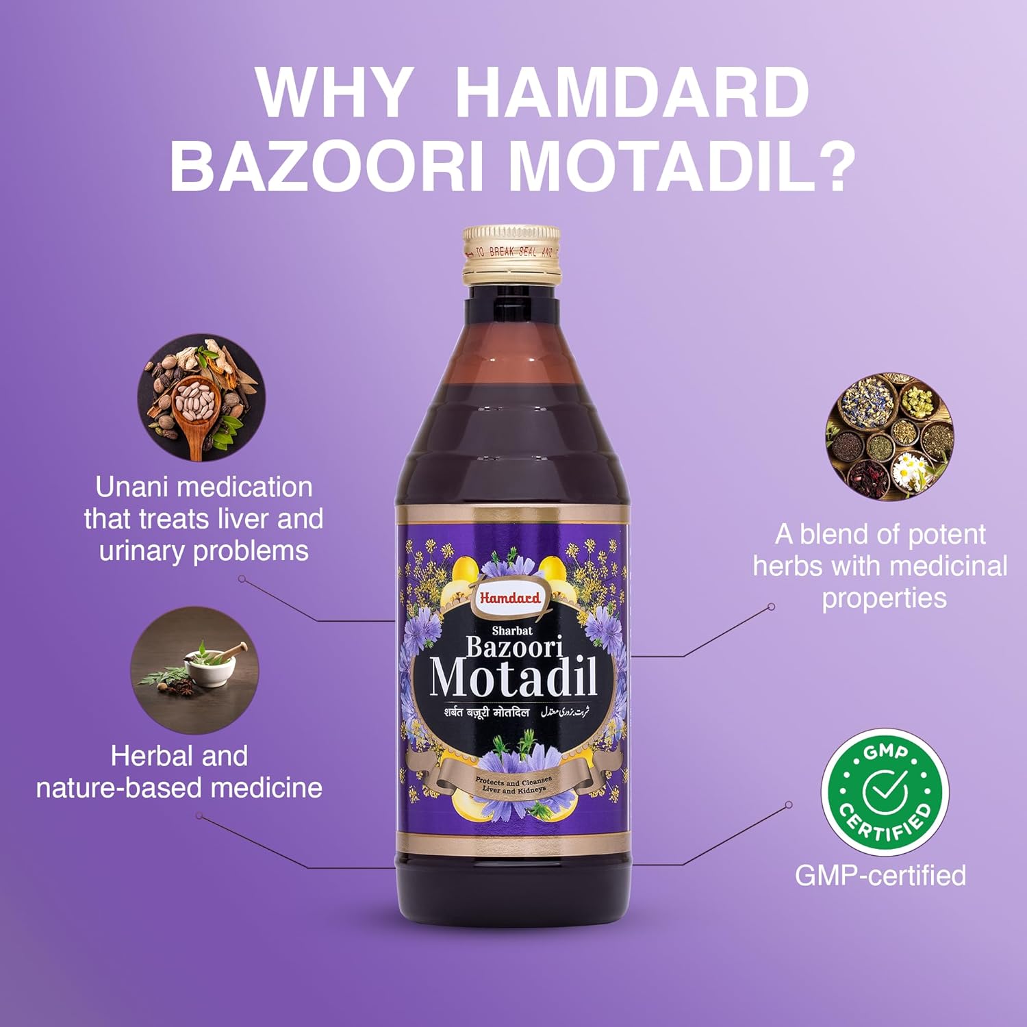 Hamdard Sharbat Bazoori Motadil - 500 ml