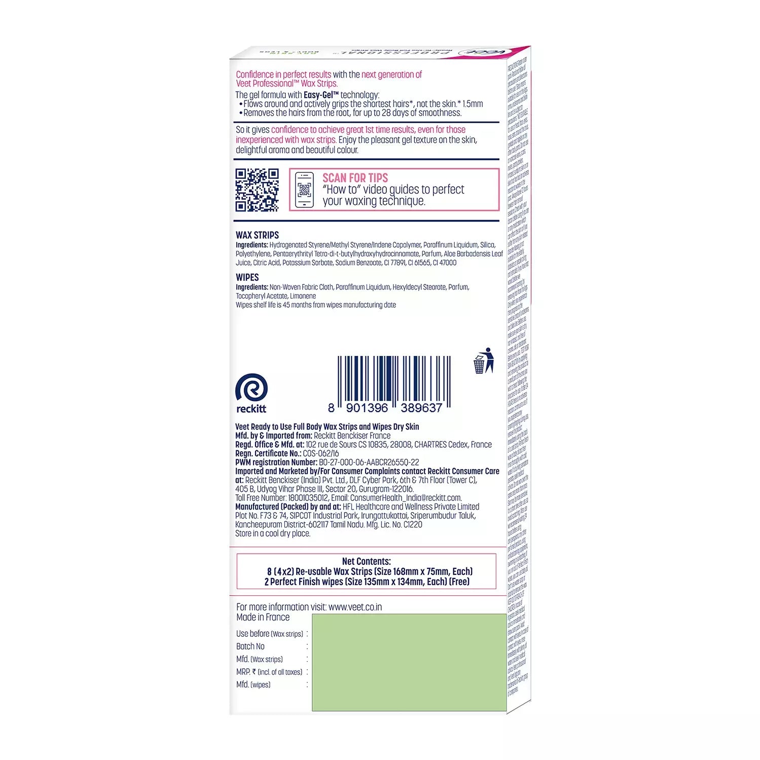Veet Instant Wax Strips For Dry Skin Box Of 8