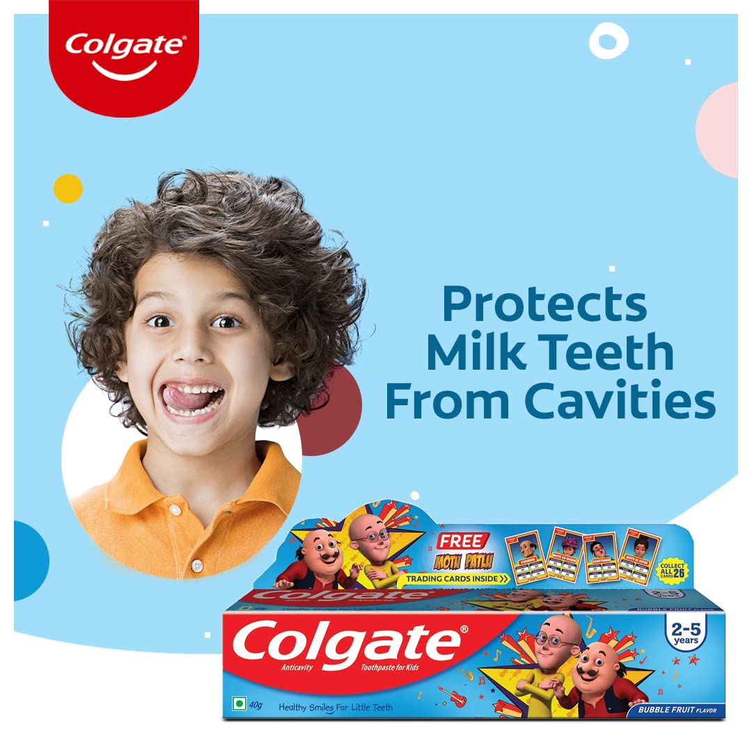 Colgate Kids Toothpaste For 2-5 Years, Motu Patlu, Bubble Fruit Flavour - 40gm