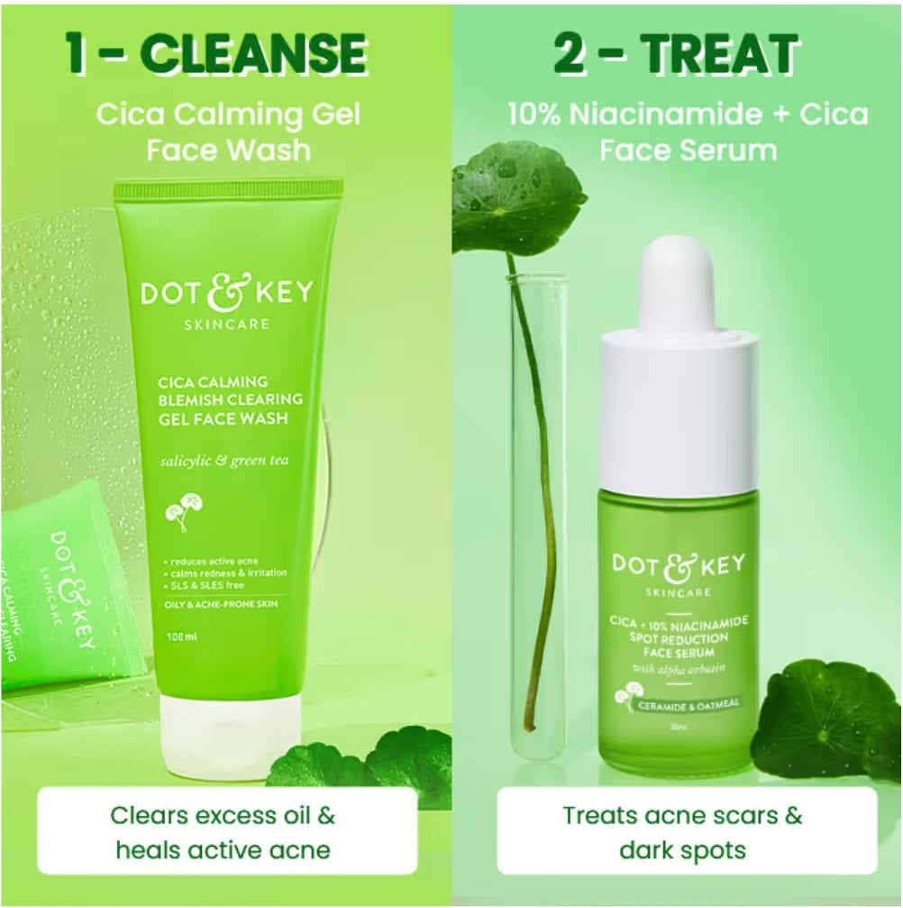 Dot & Key Cica + Niacinamide C + E CSMS (Cleanser, Serum, Moisturizer, Sunscreen) Routine for Oily & Acne Prone Skin - combo
