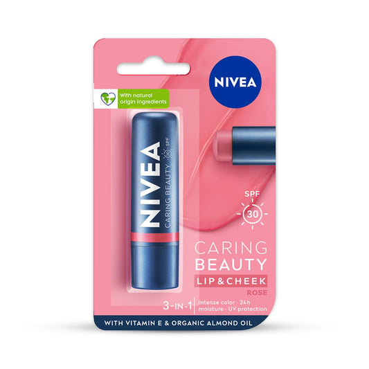 Nivea Lip Caring Beauty Red Lip Balm With SPF 30 - Rose - 4.8 gm