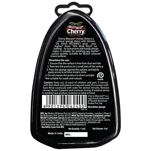 Cherry Blossom Black Handy Shine Shoe Shiner Sponge, 5 ml