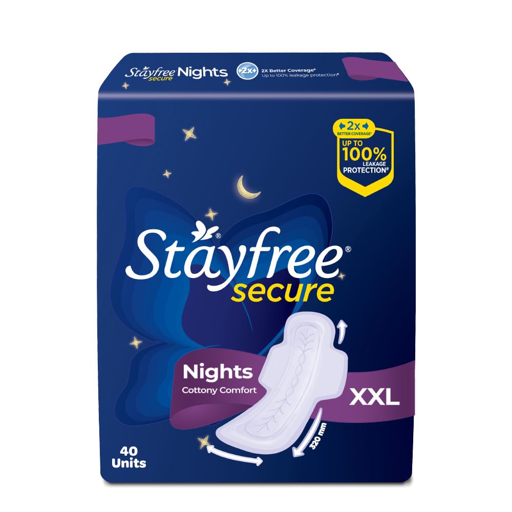 Stayfree Secure Nights XXL | 40 Pads| Cottony Soft Sanitary Pads