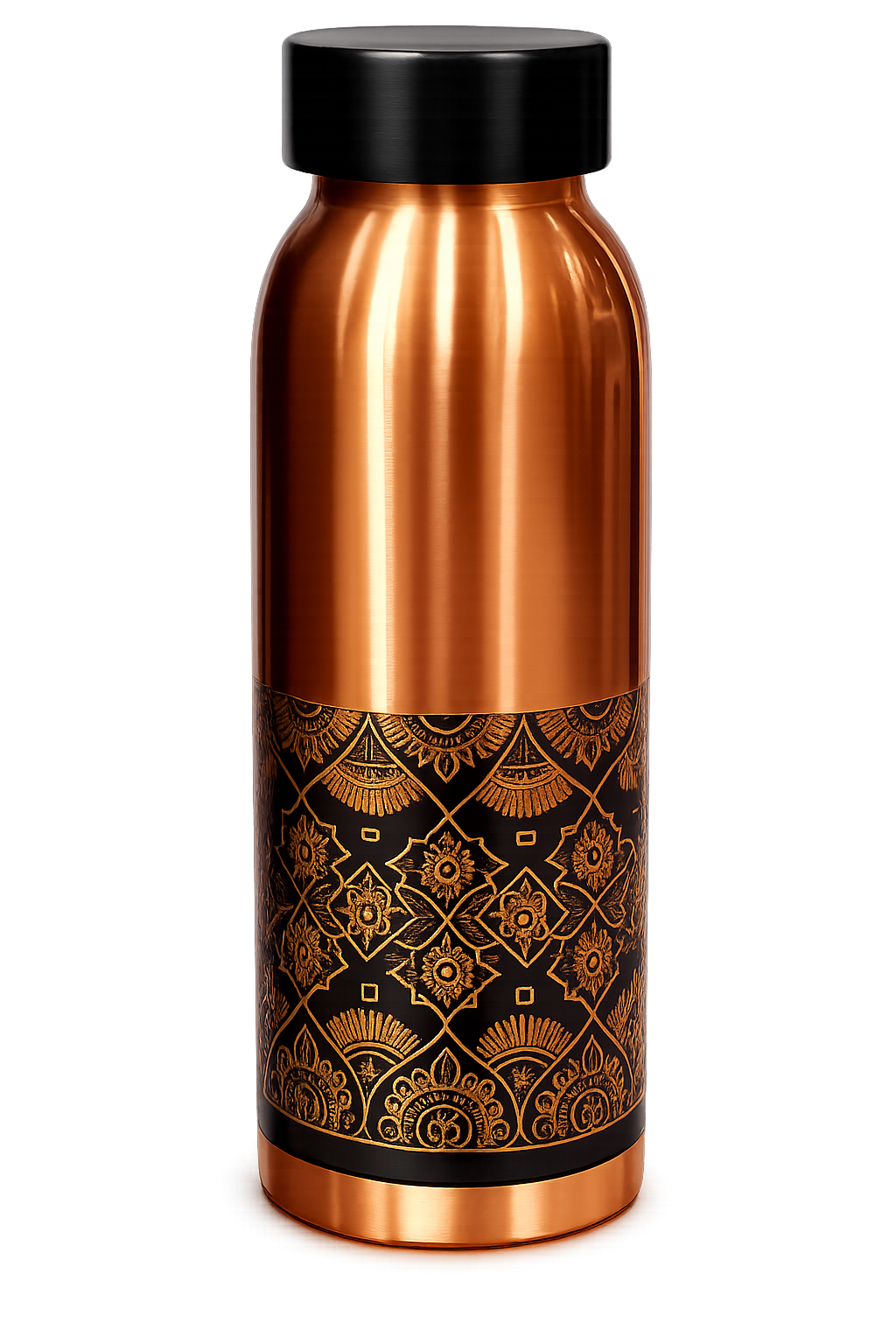 Premium Black & Gold Designer Copper Water Bottle – 100% Pure Food Grade Ayurvedic Drinking Bottle with Leakproof Cap