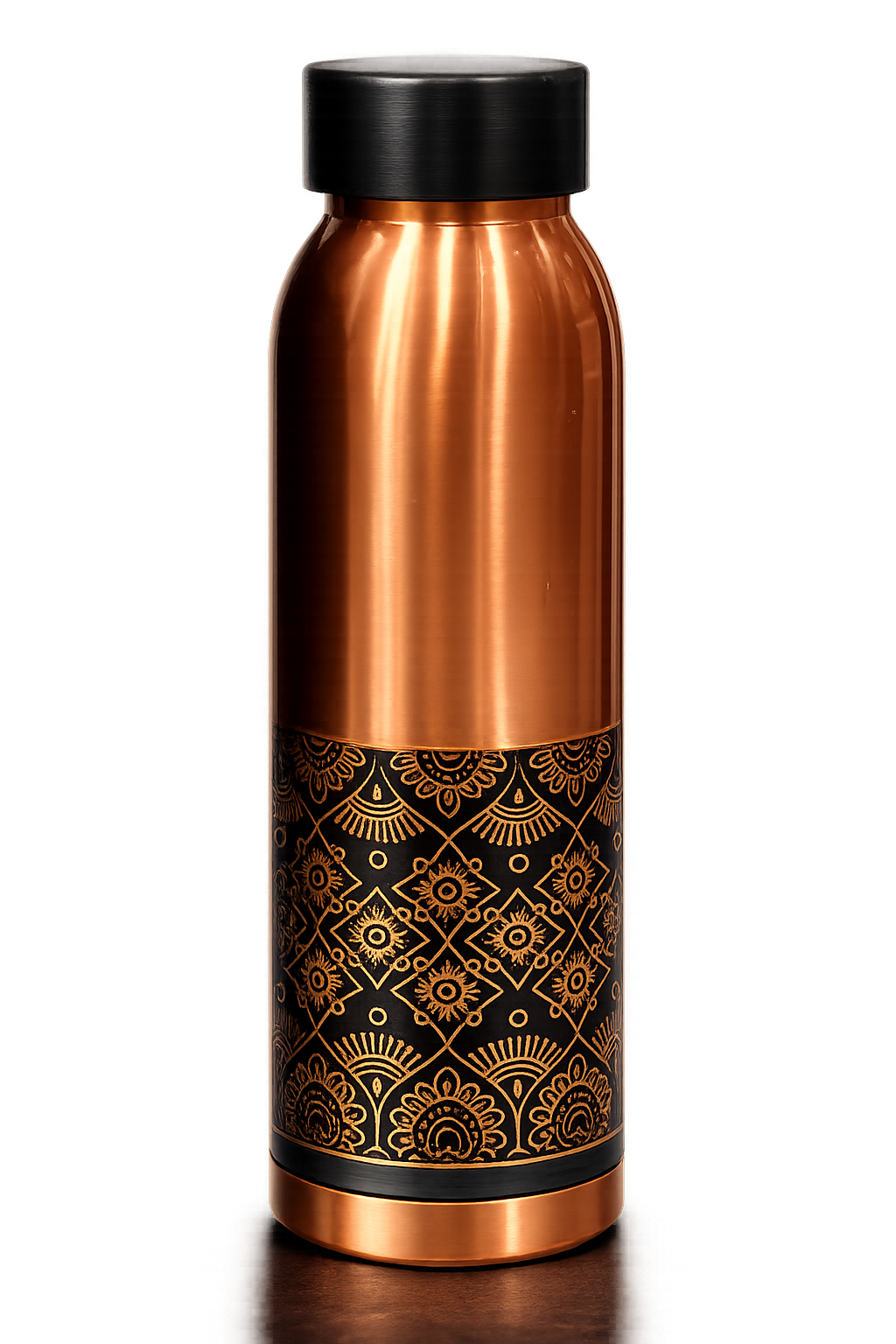 Premium Black & Gold Designer Copper Water Bottle – 100% Pure Food Grade Ayurvedic Drinking Bottle with Leakproof Cap