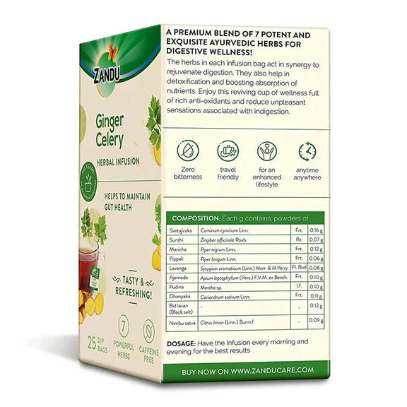 Zandu Ginger Celery Herbal Infusion Tea - Pack of 1 - 25 Tea Bags