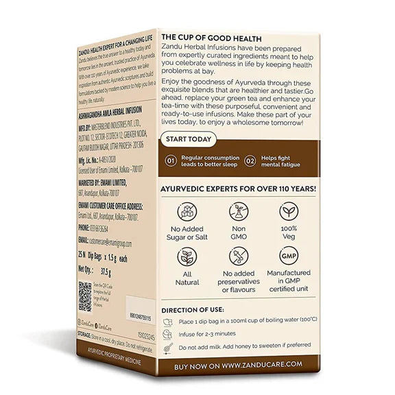 Zandu Ashwagandha Amla Herbal Infusion Tea - Pack of 1 - 25 Tea Bags