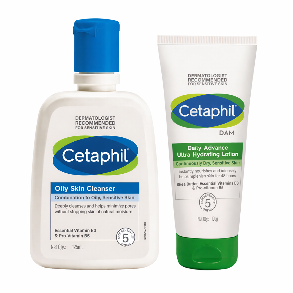Cetaphil Oily Skin Cleanser & Hydrating Combo For Sensitive Skin - Combo - 125ml + 100gm